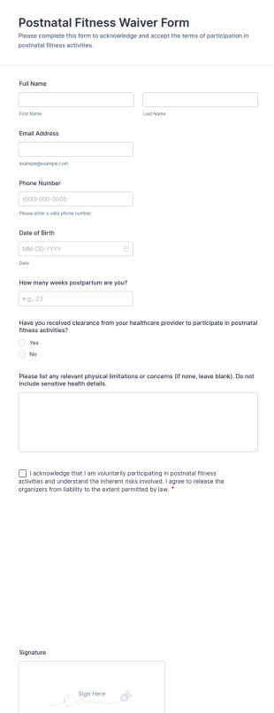 Postnatal Fitness Waiver Form Template