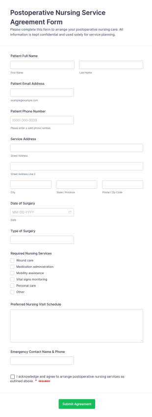 Postoperative Nursing Service Agreement Form Template