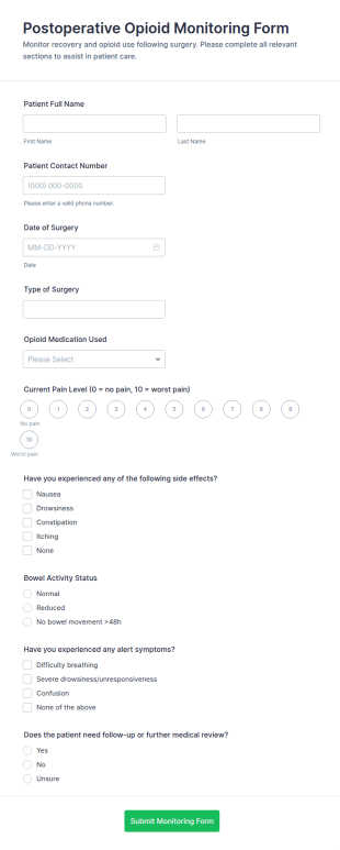 Postoperative Opioid Monitoring Form Template