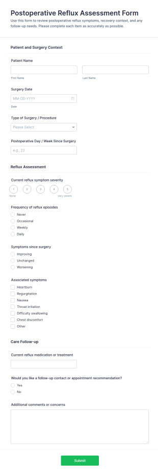 Postoperative Reflux Assessment Form Template