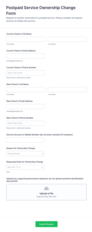 Postpaid Service Ownership Change Form Template