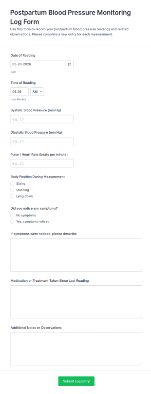 Postpartum Blood Pressure Monitoring Log Form Template