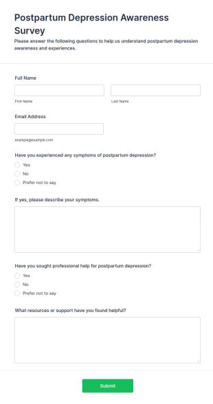 Postpartum Depression Awareness Survey Form Template