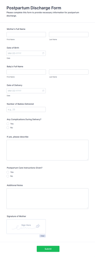 Postpartum Discharge Form Template