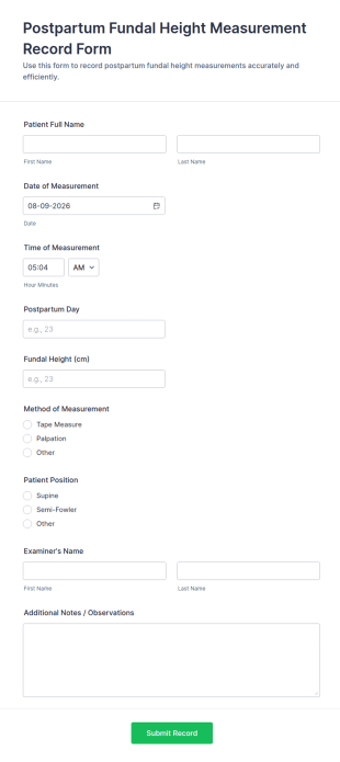 Postpartum Fundal Height Measurement Record Form Template