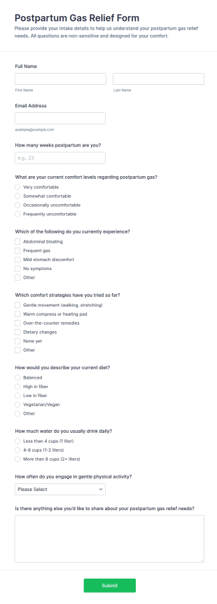 Postpartum Gas Relief Intake Form Template