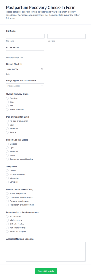 Postpartum Recovery Check In Form Template