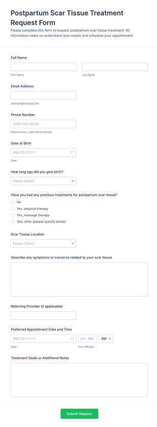 Postpartum Scar Tissue Treatment Request Form Template