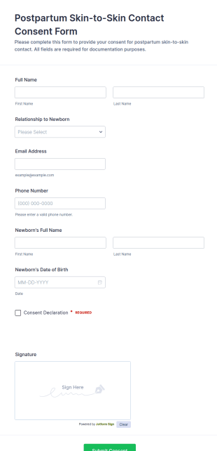 Postpartum Skin To Skin Contact Consent Form Template