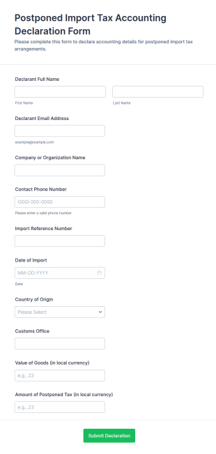 Postponed Import Tax Accounting Declaration Form Template