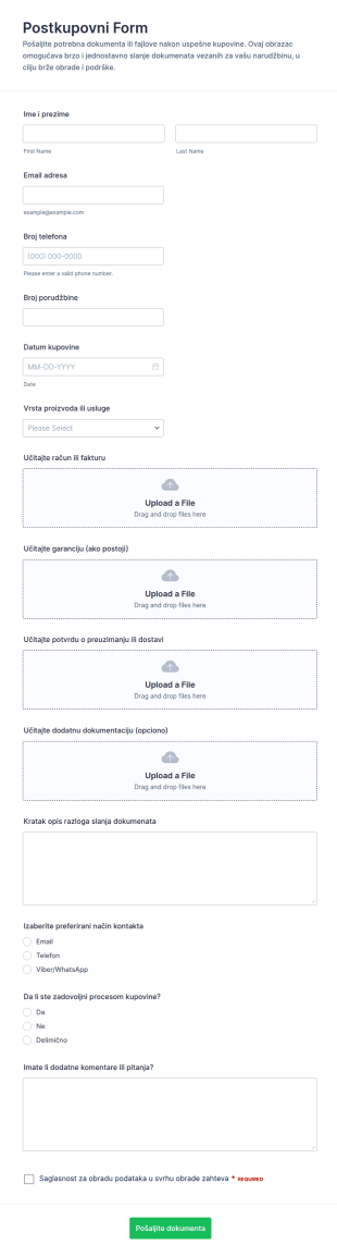 Постпродајни образац за отпремање датотека