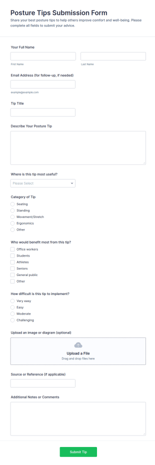 Posture Tips Submission Form Template
