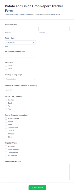 Potato And Onion Crop Report Tracker Form Template