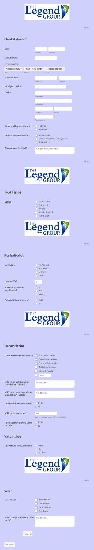 Potentiaalisen Asiakkaan Tietolomake