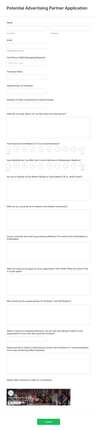 Potential Advertising Partner Application Form Template