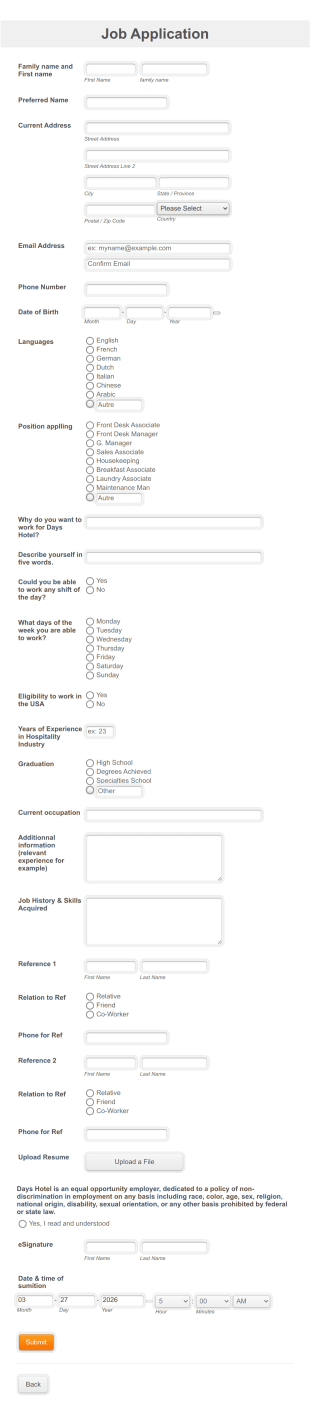 Potential Candidate Information Form Template