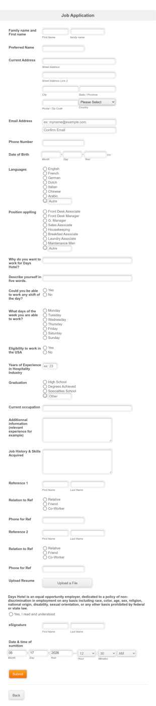 Potential Candidate Information Form Template