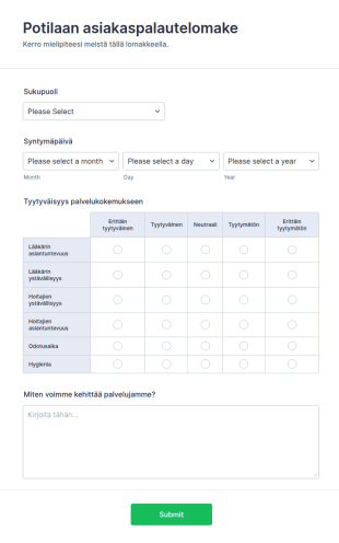 Potilaan Asiakaspalautelomake