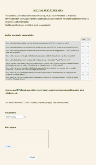 POTILAAN COVID 19 TERVEYSKYSELY Terveydenhoitoala