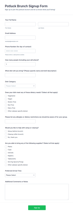 Potluck Brunch Signup Form Template