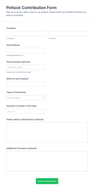 Potluck Contribution Form Template