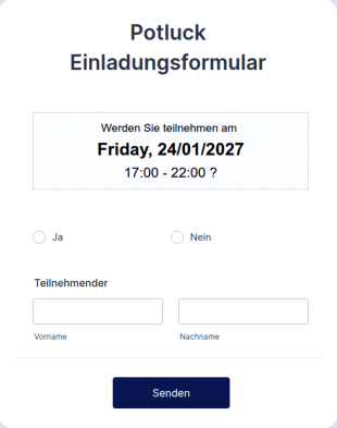 Potluck Einladungsformular
