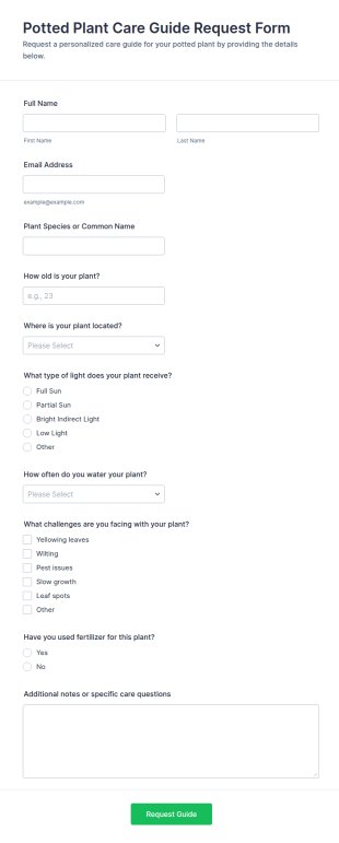 Potted Plant Care Guide Request Form Template