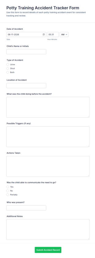Potty Training Accident Tracker Form Template