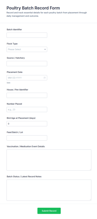 Poultry Batch Record Form Template