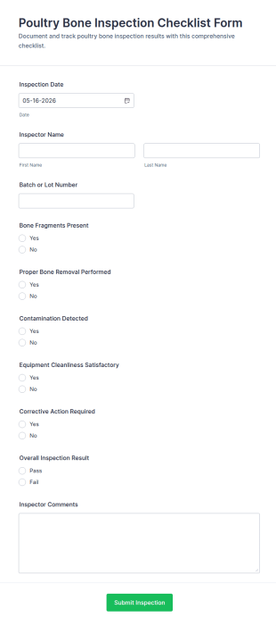 Poultry Bone Inspection Checklist Form Template