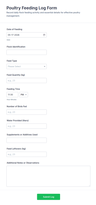 Poultry Feeding Log Form Template