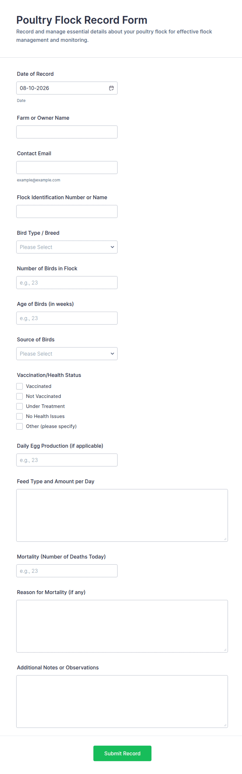 Poultry Inspection Mark Template.pdf Poultry Flock Record Form Template | Jotform