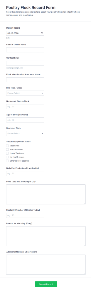 Poultry Flock Record Form Template