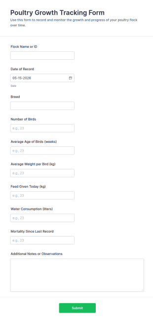 Poultry Growth Tracking Form Template
