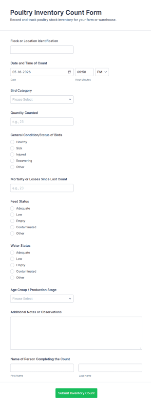 Poultry Inventory Count Form Template