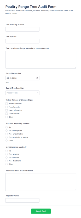 Poultry Range Tree Audit Form Template