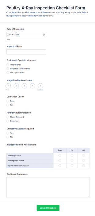 Poultry X Ray Inspection Checklist Form Template