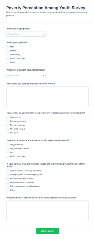 Poverty Perception Among Youth Survey Form Template
