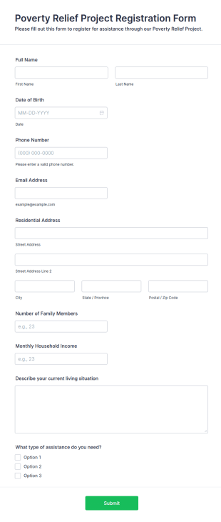 Poverty Relief Project Registration Form Template