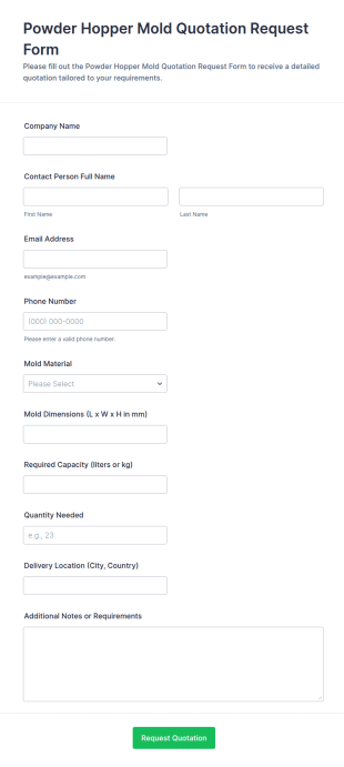 Powder Hopper Mold Quotation Request Form Template