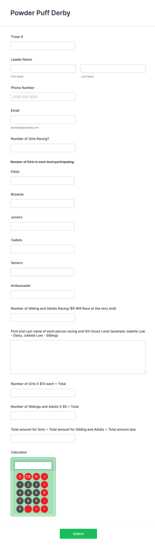 Powder Puff Derby Registration Form Template