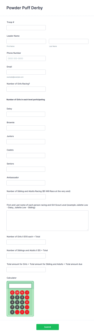 Powder Puff Derby Registration Form Template