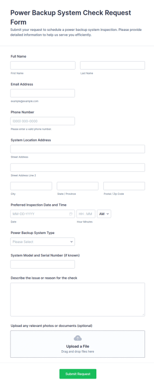 Power Backup System Check Request Form Template