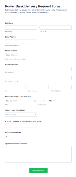Power Bank Delivery Request Form Template