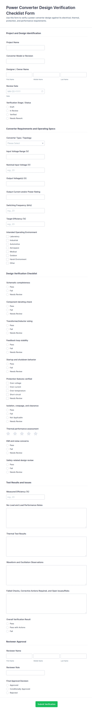 Power Converter Design Verification Checklist Form Template