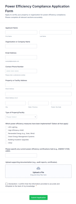 Power Efficiency Compliance Application Form Template
