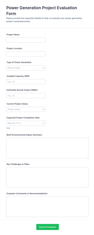 Power Generation Project Evaluation Form Template