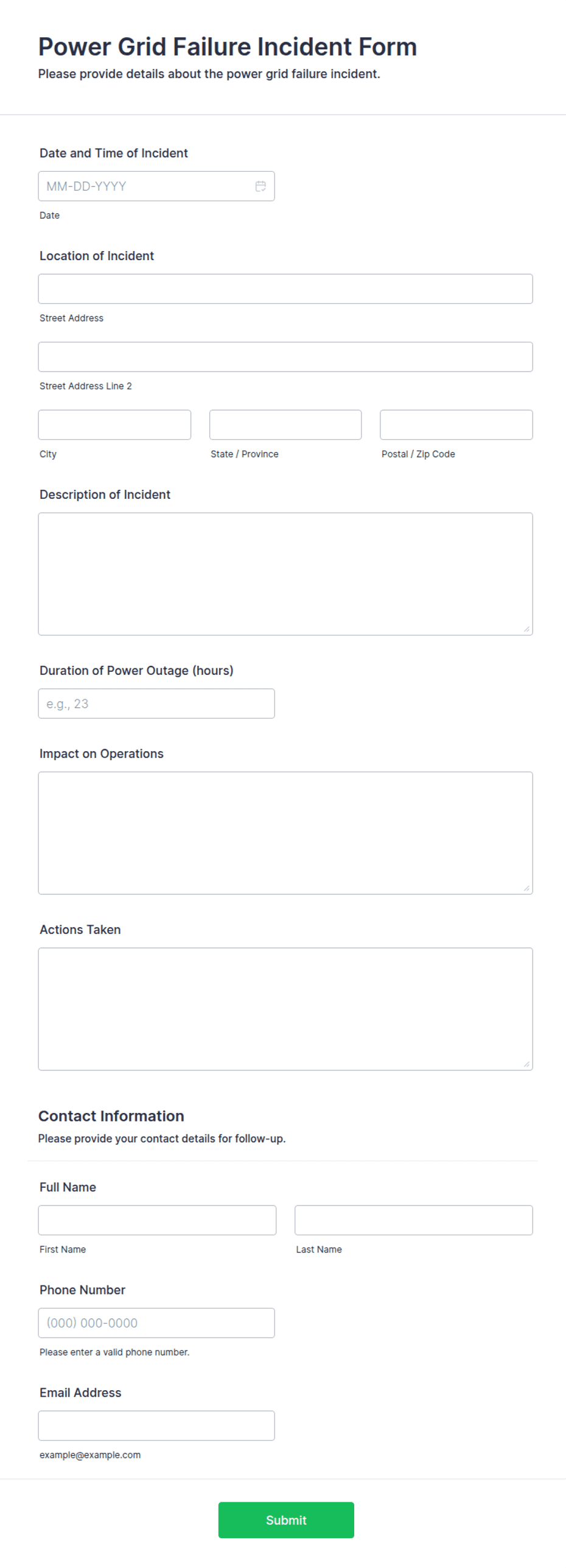 Power Grid Failure Incident Form Template | Jotform