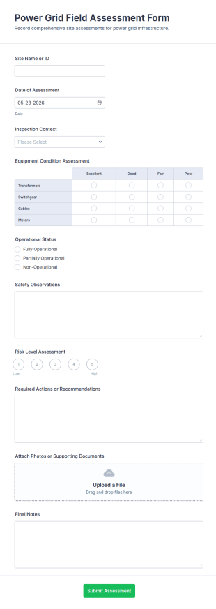 Power Grid Field Assessment Form Template