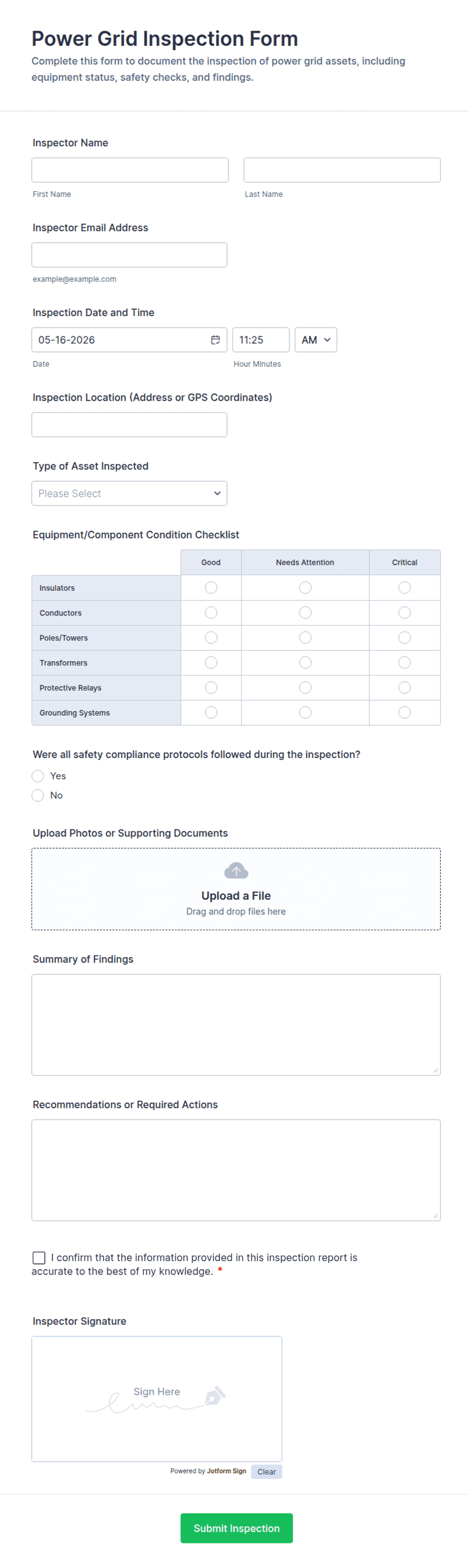 Power Grid Inspection Form Template | Jotform